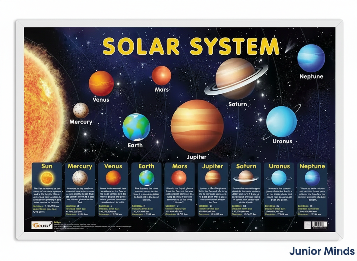Solar System Early Learning Educational Chart for Kids | 20"X30" inch |Non-Tearable and Waterproof | Double Sided Laminated | Perfect for Homeschooling, Kindergarten and Nursery Students